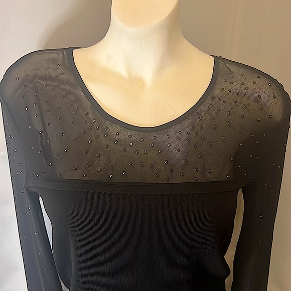 Cache Chest black sheer with Black rhinestones long sleeve with solid bottom. - Picture 5 of 14